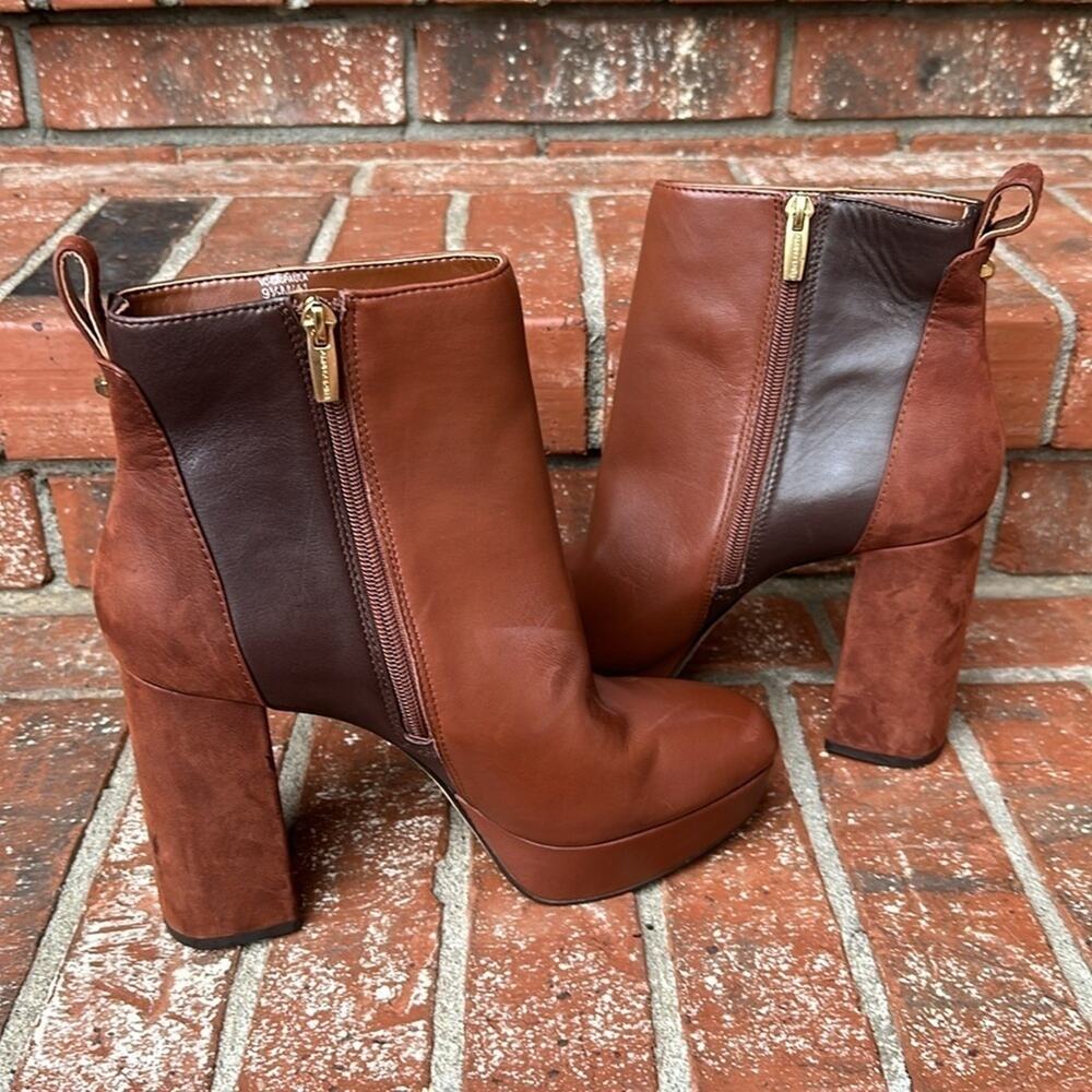 Vince Camuto Gripaula Dark Brown Leather Platform Block Heel Bootie Size 9.5 - Picture 8 of 8